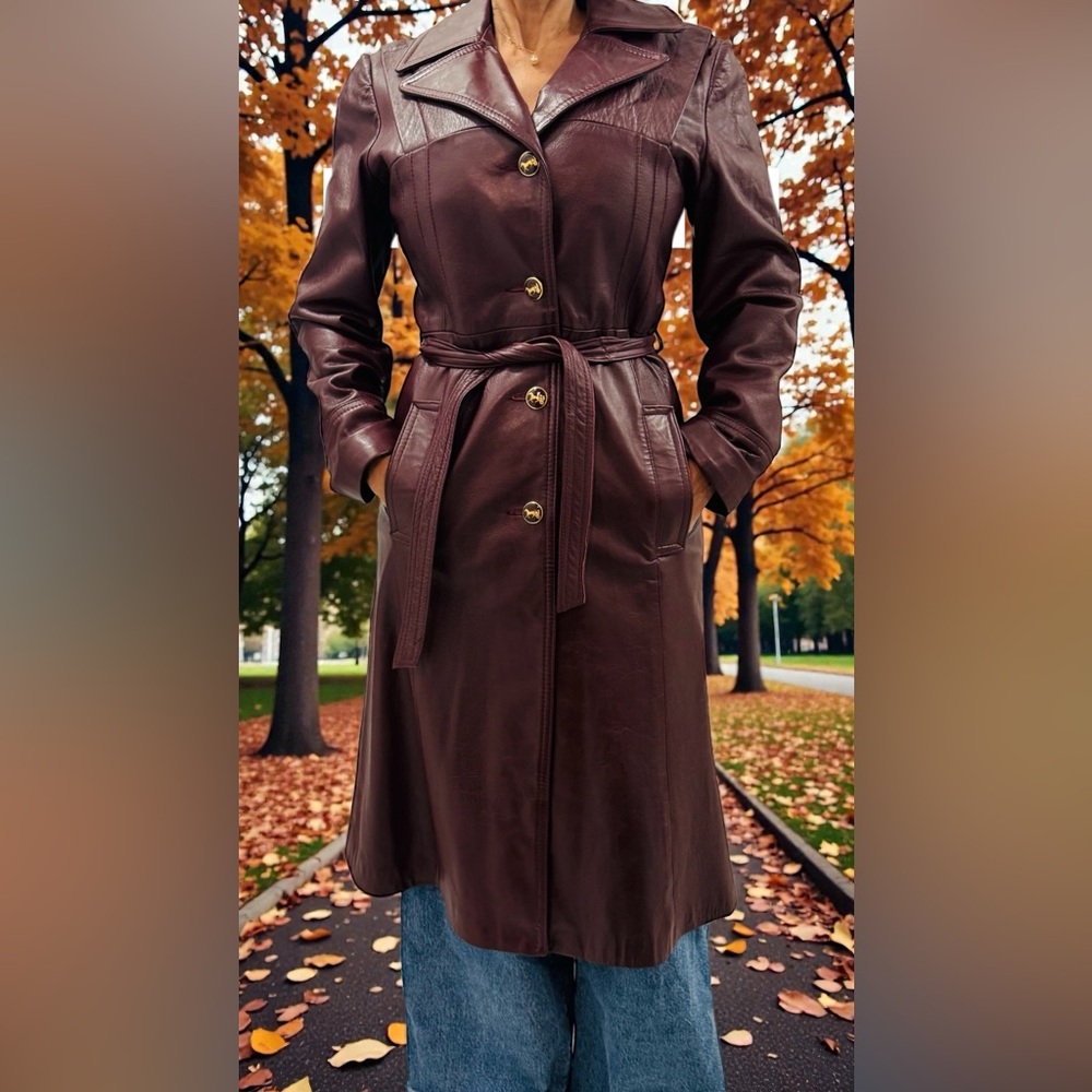 Women's Leather Trench Coat - Picture 2 of 16